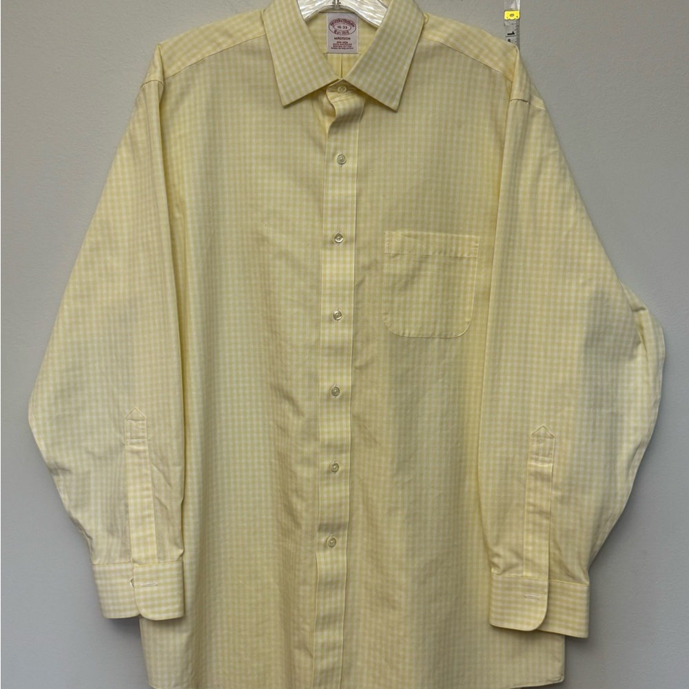 Brooks Brothers Madison Yellow Gingham Dress Shirt Supima Cotton 16-33